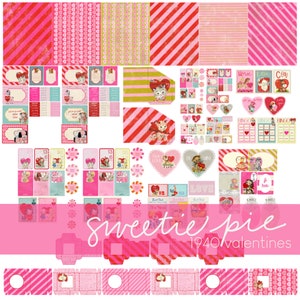 SWEETIE PiE Retro Vintage Rojo y Rosa 1940s Inspirado Kit de Papel del Día de San Valentín - Suministros de Artesanía Imprimibles Tarjetas DIY, Etiquetas, Decoración Formato PDF