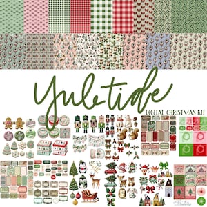 Yuletide Vintage Traditionelle Weihnachten Digitales Papier Kit Scrapbooking Handwerk Planer Art Journaling Collage Kommerziell 29 Seiten PDF