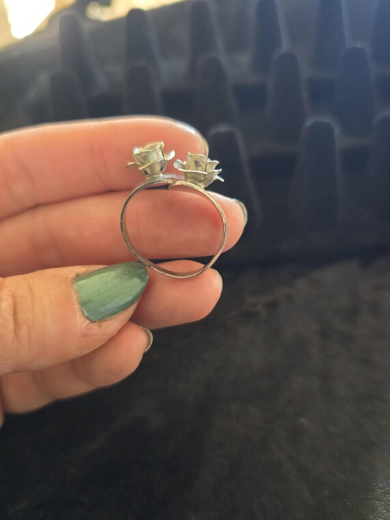 Antique Adjustable Silver Flower Ring - image 4