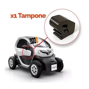 May include: A white and black Renault Twizy electric vehicle with a small black rubber seal component highlighted in a circular inset. The text x1 Tampone is visible in the upper left corner, and the word TWIZY is printed on the front bumper.