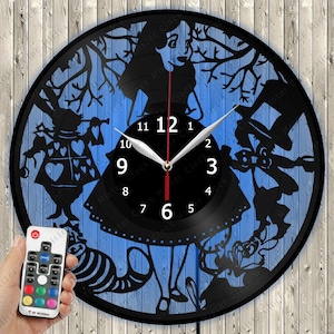 Alice in Wonderland Clock Vinyl Record Wall Clock Art Decor Home Unique Design Clock Original Gift for Alice Lover Fairytale Clock