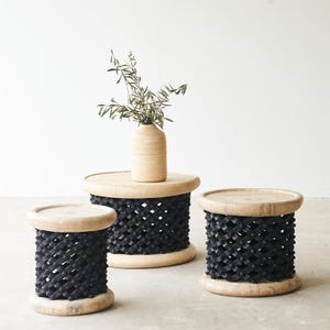 Hand Carved African Coffee Table: Boho Tribal Wood End Table