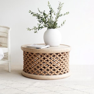 Hand Carved African Wood Side Table: Boho Tribal Decor