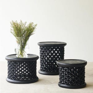 Handcrafted African Wooden Side Stool: Boho Tribal Decor