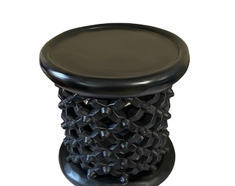 Mesa de centro africana tallada a mano: mesa auxiliar de madera tribal bohemia