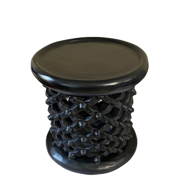 Mesa de centro africana tallada a mano: mesa auxiliar de madera tribal bohemia