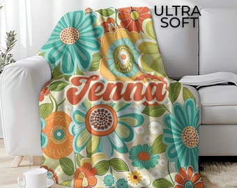 Coperta in Minky stile retrò con margherite - Coperta con nome per bambina in stile boho - Coperta personalizzata per figlia - Il miglior regalo con nome - Coperta personalizzata per ragazza adolescente
