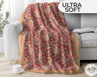 Boho Bedding Decor - Boho Floral Blanket - Hippie Style Ethnic Blanket - Boho Couch Throw - Block Print Blanket - Bohemian Throw Blanket