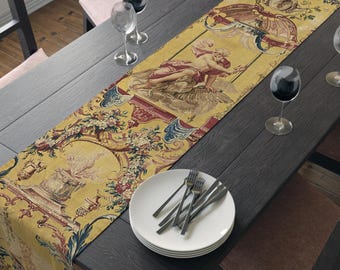 Tafelloper met tapijtprint - klassiek mythologisch decor - tafelstuk in elegante vintage stijl