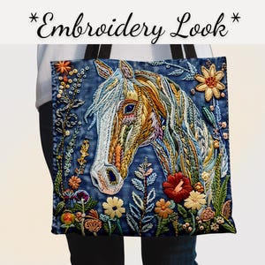 Horse Tote Bag Faux Embroidered  – Gift for Horse Lovers -  Western Tote Bag for Women