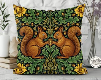 Squirrel Pillow Cover William Morris Inspired  – Woodland Animal Decor Pillow – Squirrel Lover Gift