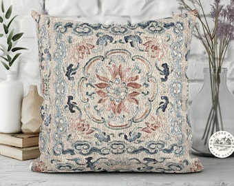 Antique Floral Tapestry Decor Pillow - Vintage Print Woven Throw Pillow