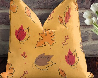 Autumn Outdoor Pillow Cushion - Fall Leaves Patio Pillow - Weather-resistant Throw Pillow