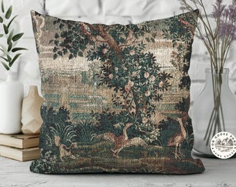 Cuscino arazzo francese Verdure intrecciato - Cuscino paesaggio vintage con oche