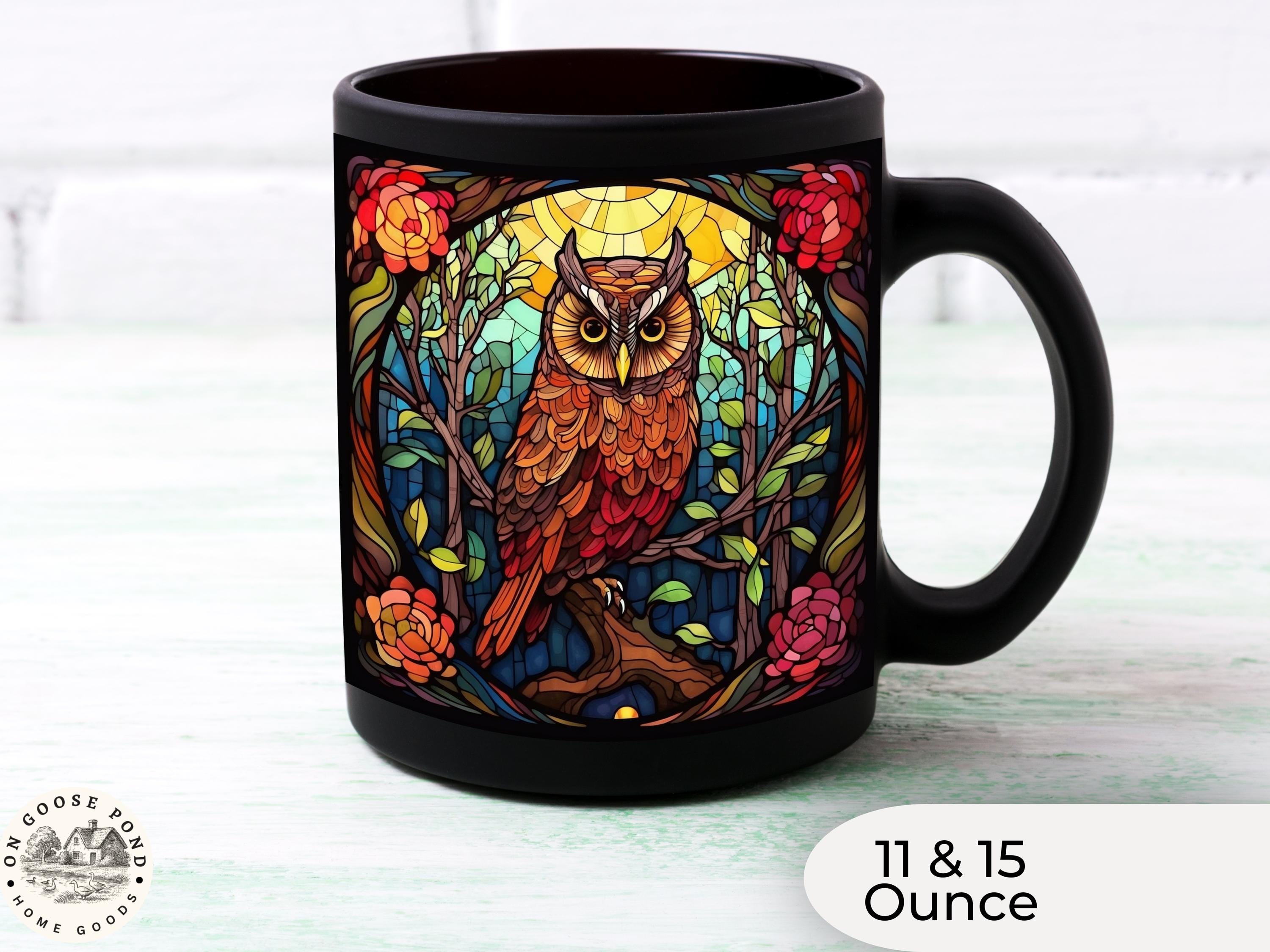 Owl Decor Stained Glass-look Mug - Owl Lover Gift for Bird Lovers - Cottagecore Owl Mug