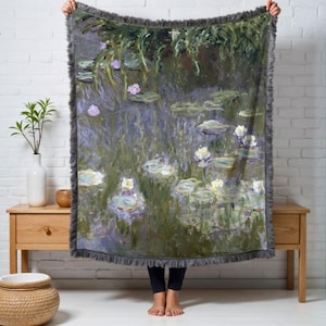 Monet Water Lilies Woven Blanket Throw, Claude Monet Nature Tapestry, Serene Wall Decor, Impressionist Art Gift, Flower Garden Lover Gift