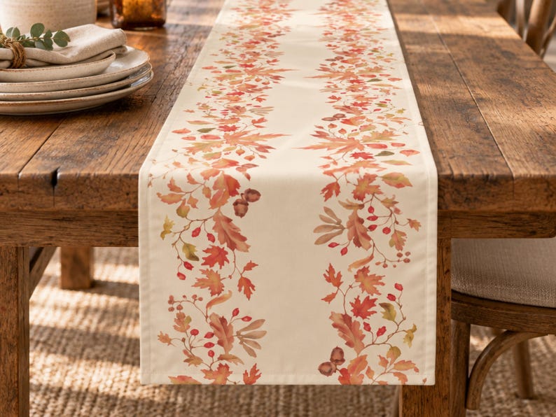 Paper Table Runner Fall Fall Table Runner Watercolor Autumn Leaves Table Decor Elegant ...