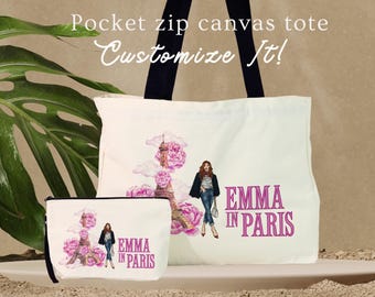 Custom French Tote Bag - Personalized Paris Trip Gift – Your Name “In Paris” Tote - Paris Wedding - Paris Theme Party Favor Gift - Pouch