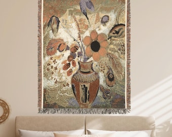 Boho Floral Wall Art Tapestry - Earth Tone Wall Art - Neutral Earthy Decor