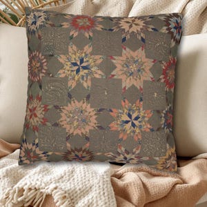 Vintage Quilt Print Throw Pillow Cover - Americana Decor - Rustic Farmhouse Cushion Case