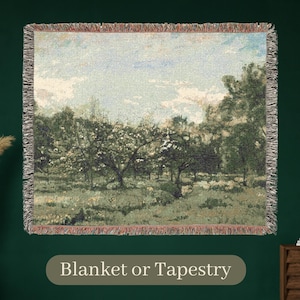 Vintage French Orchard Tapestry Wall Hanging – Rustic European Countryside Woven Wall Art Home Decor