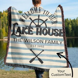 Personalized Lake House Woven Blanket: Custom Lake Home Decor Gift