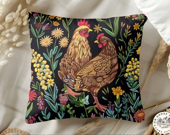 William Morris Chicken Throw Pillow Cover - Boho Farmhouse Decor - Chicken Decor - Rustic Farmhouse Decor Gift