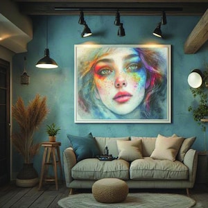 Colorful Abstract Woman Portrait: Vibrant Watercolor Art Print