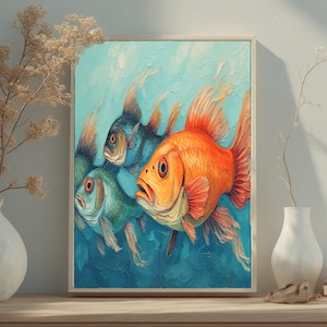 Vibrant Fish Canvas Art: Colorful Ocean Wall Hanging