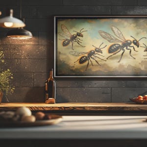 Bee-Inspired Canvas Wall Art, Nature Decor, Insect Lover Gift, Eco-Friendly Home Art, Buzzing Bees Wall Decor