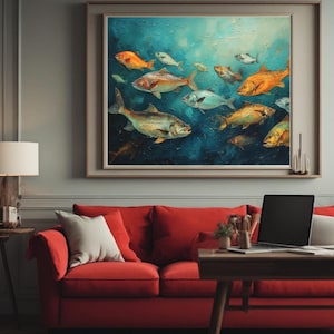 Vibrant Fish Canvas Wall Art: Coastal Living Room Decor