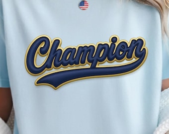 Champion Script Typography Tee – Retro Athletic Vintage Style Shirt