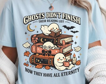 Halloween Book Lover Shirt, Ghost Reading Graphic Tee, Spooky Bookish Fall Reading Apparel