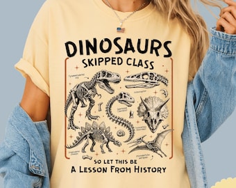Dinosaur Skeleton Shirt, Vintage Paleontology Fossil Tee, Prehistoric Museum Graphic Apparel