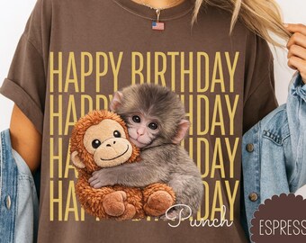 Camiseta de cumpleaños de mono, camiseta de cumpleaños de Punch Monkey, lindo regalo de cumpleaños de mono, camiseta gráfica de feliz cumpleaños de mono