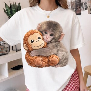 Punch Monkey Shirt, Baby Monkey Graphic Tee, Animal Lover Apparel White