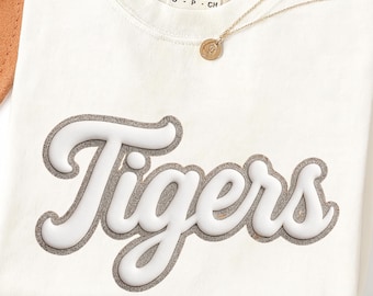 Tigers Shirt Glitter Script Graphic Tee, Game Day School Spirit Top