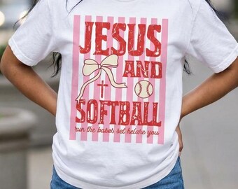 Jesus And Softball Graphic Tee, Christian Softball Mom Shirt, Game Day Faith Sports Apparel
