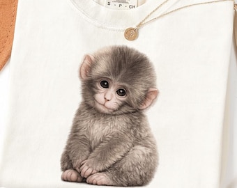 Minimal Punch Monkey Graphic Tee, Adorable Animal Illustration, Unisex Comfort Colors Shirt