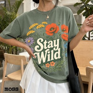 Boho Stay Wild Wildflower Shirt, Botanical Floral Tee, Vintage Nature Graphic Shirt, Cottagecore Gift image 4