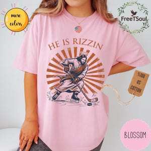 He Is Rizzin Jesus Hockey Graphic, Funny Christian Meme Design, Vintage Religious Humor Apparel image 7