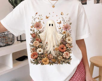 Botanical Ghost Shirt, Floral Ghost Halloween Tee, Cottagecore Spooky Graphic Apparel