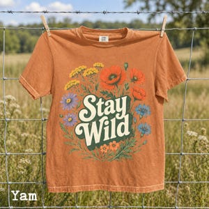 Boho Stay Wild Wildflower Shirt, Botanical Floral Tee, Vintage Nature Graphic Shirt, Cottagecore Gift image 6