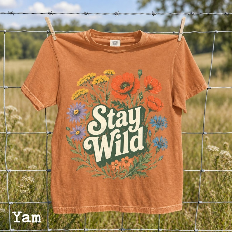 Boho Stay Wild Wildflower Shirt, Botanical Floral Tee, Vintage Nature Graphic Shirt, Cottagecore Gift image 6