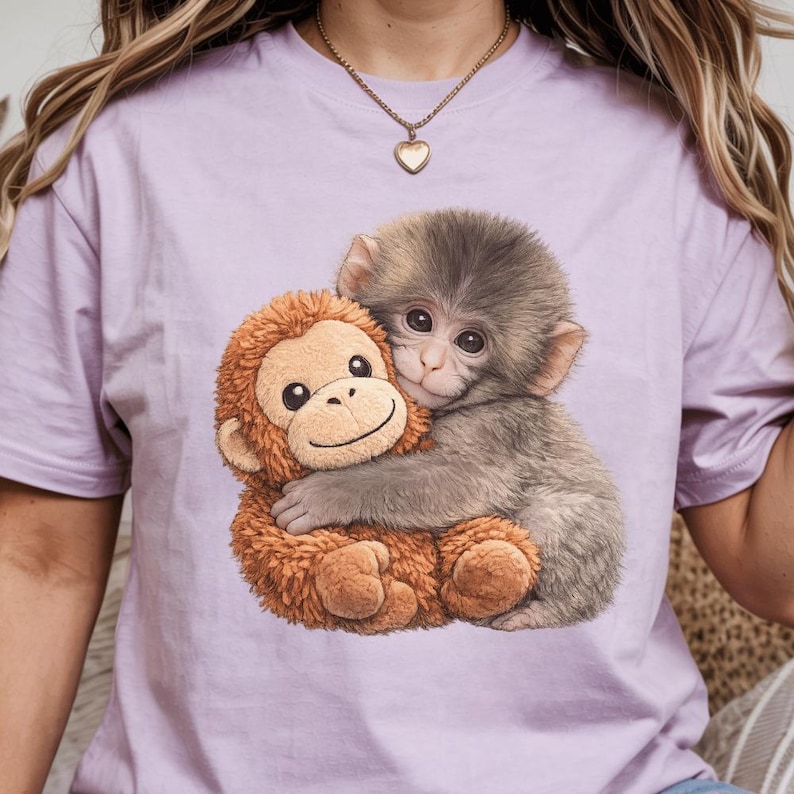 Punch Monkey Shirt, Baby Monkey Graphic Tee, Animal Lover Apparel Orchid