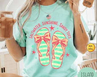 Beach Vacation Shirt, Saltwater Sunshine Sandy Toes Tee, Cute Summer Flip Flop Graphic Shirt