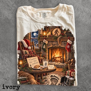 Vintage Bigfoot Christmas Eve Shirt, Cryptid Cookie Note Tee, Funny Cozy Cabin Footprint Graphic Shirt
