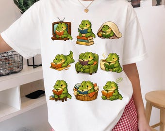 Reading Crocodile Shirt, Book Lover Crocodile Tee, Cute Reading Alligator Shirt, Librarian Gift