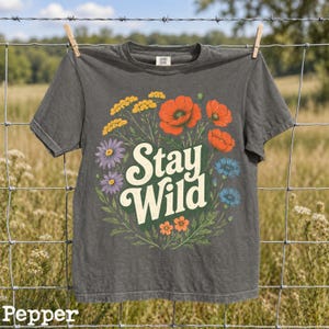 Boho Stay Wild Wildflower Shirt, Botanical Floral Tee, Vintage Nature Graphic Shirt, Cottagecore Gift image 9