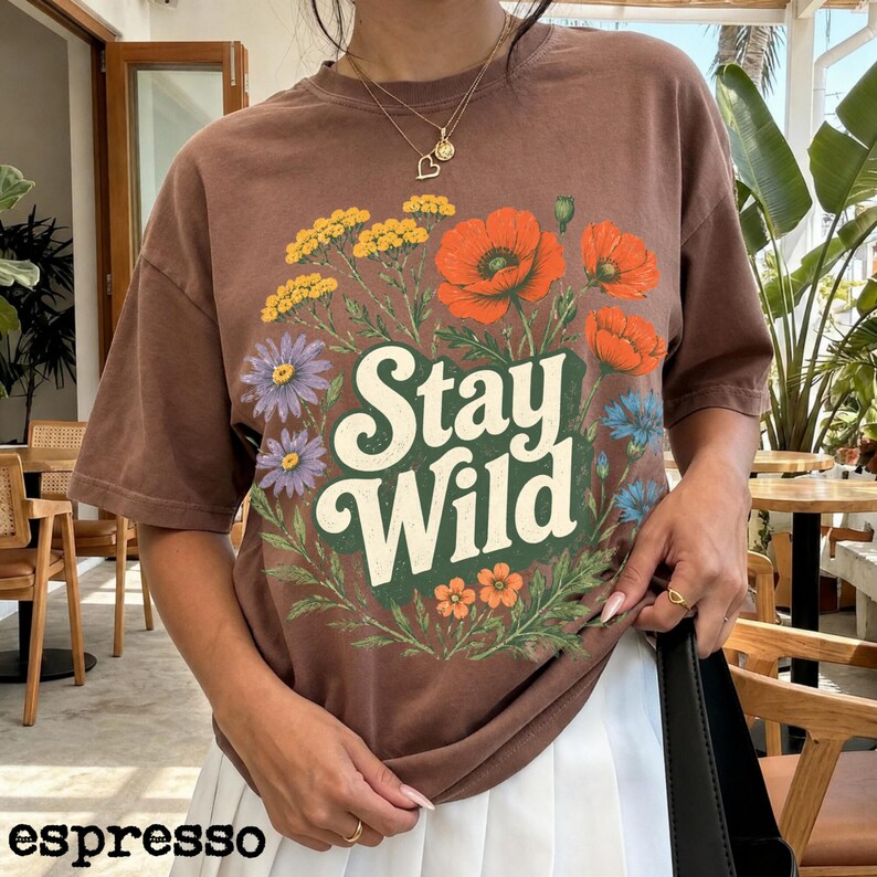 Boho Stay Wild Wildflower Shirt, Botanical Floral Tee, Vintage Nature Graphic Shirt, Cottagecore Gift image 10